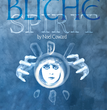 Poster artwork for Blithe Spirit: face in a crystal ball with hands on either side