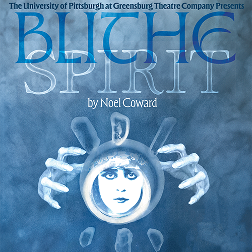 Poster artwork for Blithe Spirit: face in a crystal ball with hands on either side